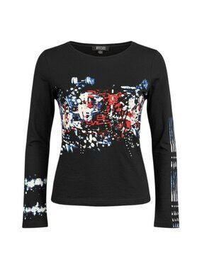 Dolcezza Womens Long Sleeve Abstract Print Top Black Red White S